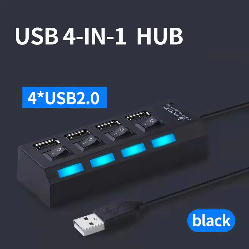 4-Port USB Splitter Hub with Independent Switches