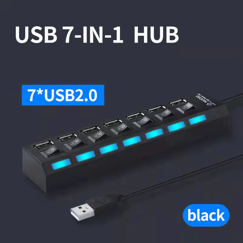 4-Port USB Splitter Hub with Independent Switches